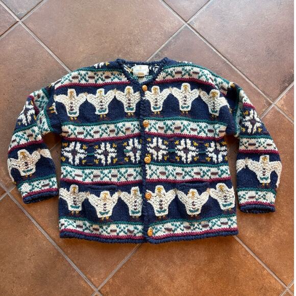 Express Tricot Vintage Chunky Handknit Wool Cardigan with Wood Buttons size M/L - Picture 12 of 13